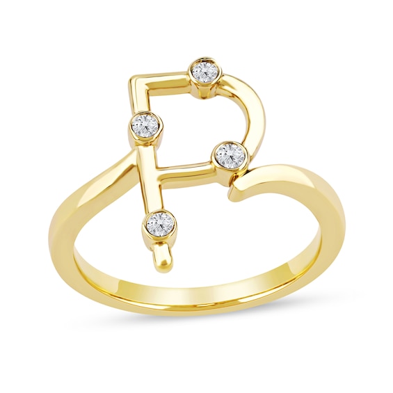 1/10 CT. T.w. Certified Lab-Grown Diamond Bubbles Letter "P" Ring in Sterling Silver with 14K Gold Plate (F/Vs2)
