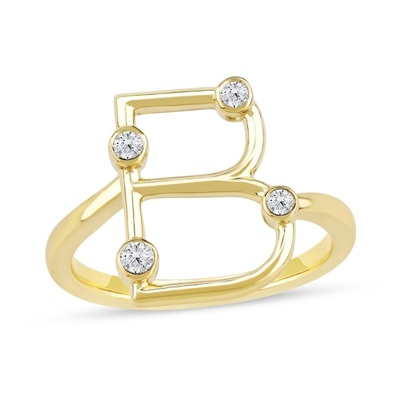 1/8 CT. T.w. Certified Lab-Grown Diamond Bubbles Letter "B" Ring in Sterling Silver with 14K Gold Plate (F/Vs2)