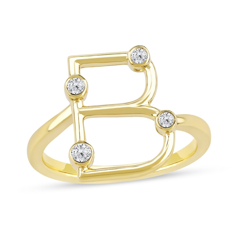 Main Image 1 of 1/8 CT. T.W. Certified Lab-Grown Diamond Bubbles Letter "B" Ring in Sterling Silver with 14K Gold Plate (F/VS2)