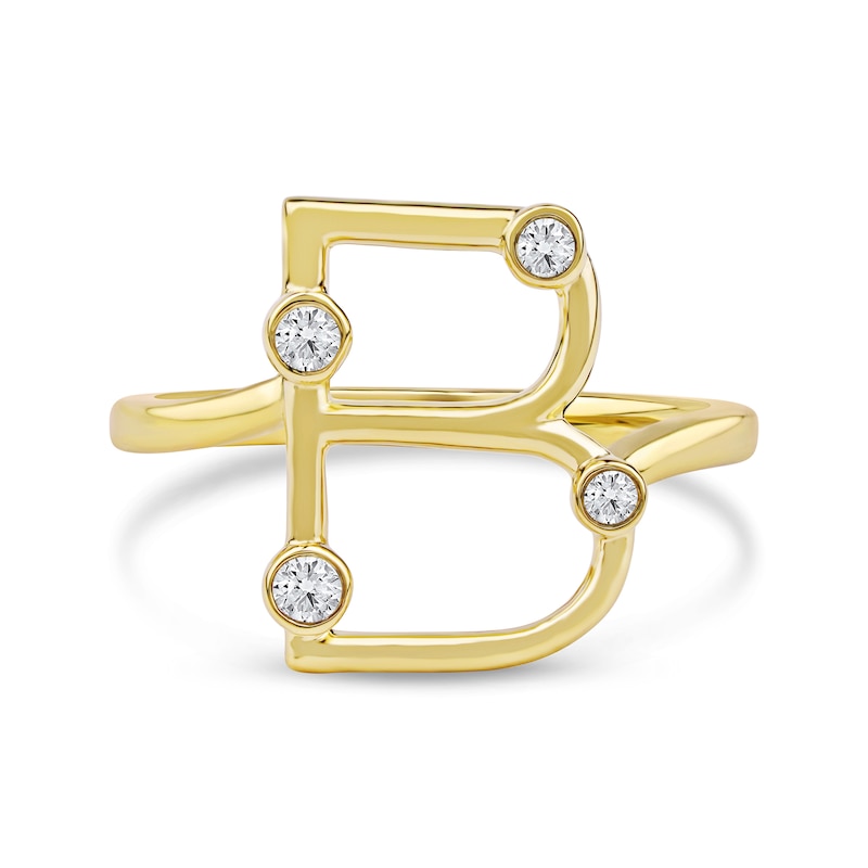 Main Image 3 of 1/8 CT. T.W. Certified Lab-Grown Diamond Bubbles Letter "B" Ring in Sterling Silver with 14K Gold Plate (F/VS2)