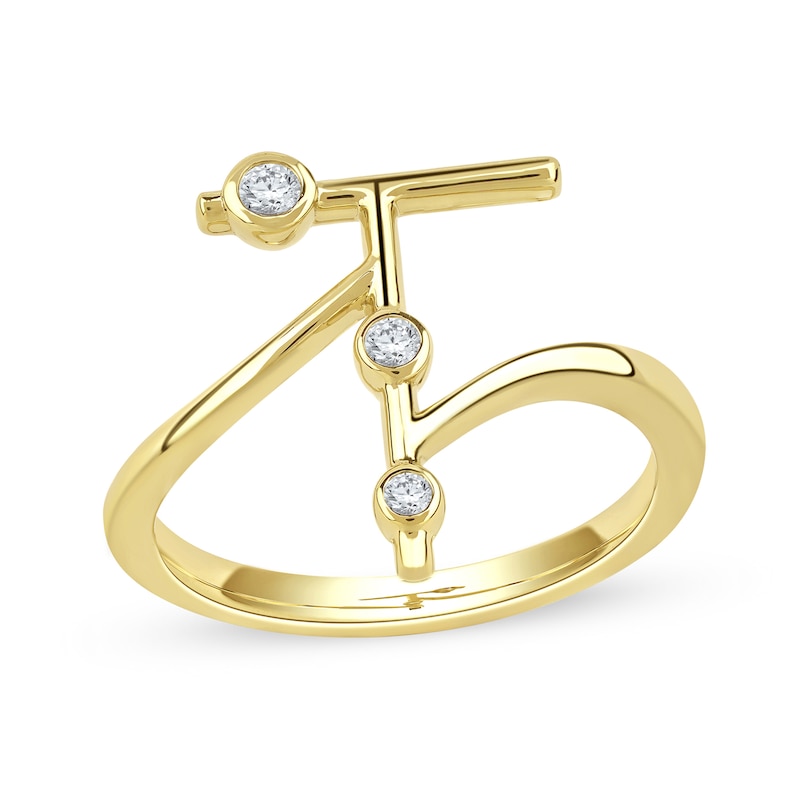 Main Image 1 of 1/10 CT. T.W. Certified Lab-Grown Diamond Bubbles Letter "T" Ring in Sterling Silver with 14K Gold Plate (F/VS2)