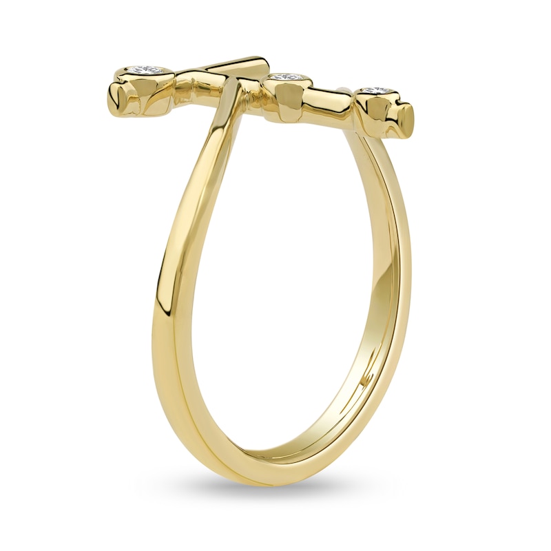 Main Image 2 of 1/10 CT. T.W. Certified Lab-Grown Diamond Bubbles Letter "T" Ring in Sterling Silver with 14K Gold Plate (F/VS2)