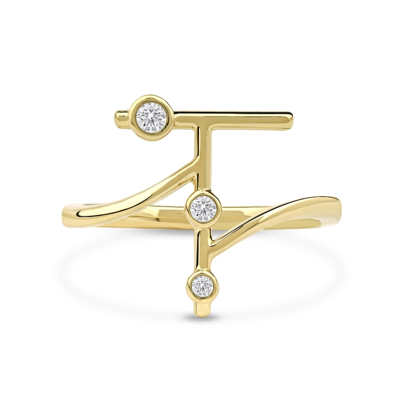 Main Image 3 of 1/10 CT. T.W. Certified Lab-Grown Diamond Bubbles Letter "T" Ring in Sterling Silver with 14K Gold Plate (F/VS2)