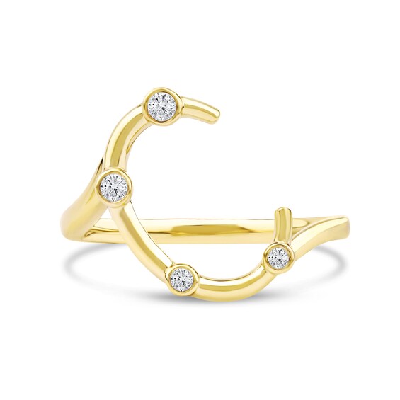 1/10 CT. T.w. Certified Lab-Grown Diamond Bubbles Letter "C" Ring in Sterling Silver with 14K Gold Plate (F/Vs2)