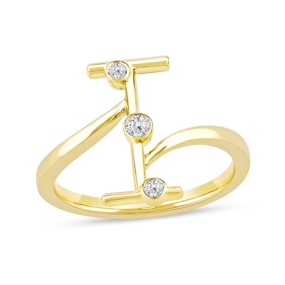 1/10 CT. T.w. Certified Lab-Grown Diamond Bubbles Letter "I" Ring in Sterling Silver with 14K Gold Plate (F/Vs2)