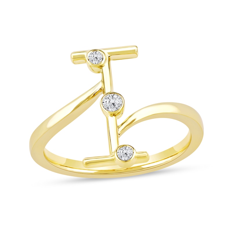 Main Image 1 of 1/10 CT. T.W. Certified Lab-Grown Diamond Bubbles Letter "I" Ring in Sterling Silver with 14K Gold Plate (F/VS2)