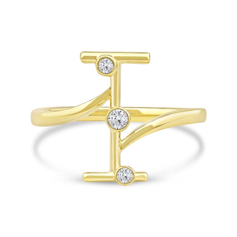 Main Image 3 of 1/10 CT. T.W. Certified Lab-Grown Diamond Bubbles Letter "I" Ring in Sterling Silver with 14K Gold Plate (F/VS2)