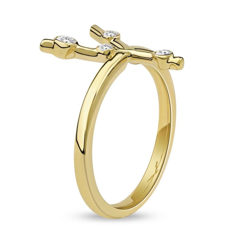Main Image 2 of 1/8 CT. T.W. Certified Lab-Grown Diamond Bubbles Letter "Y" Ring in Sterling Silver with 14K Gold Plate (F/VS2)