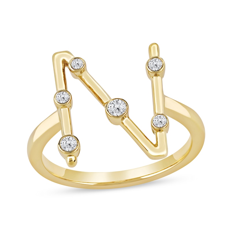 Main Image 1 of 1/8 CT. T.W. Certified Lab-Grown Diamond Bubbles Letter "N" Ring in Sterling Silver with 14K Gold Plate (F/VS2)