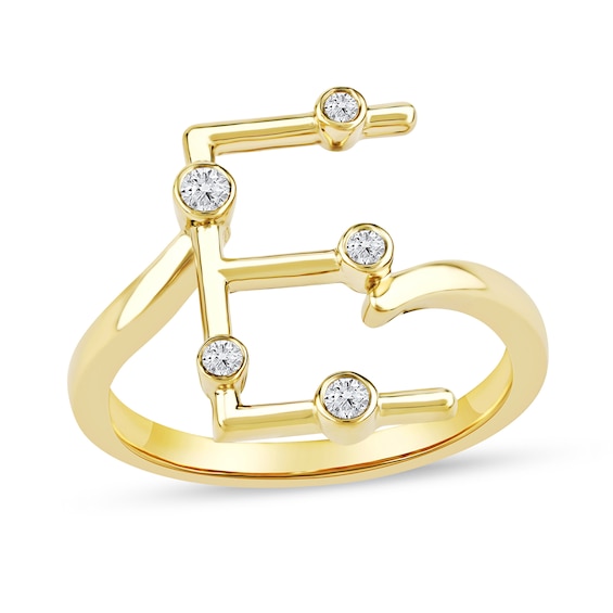 1/8 CT. T.w. Certified Lab-Grown Diamond Bubbles Letter "E" Ring in Sterling Silver with 14K Gold Plate (F/Vs2)