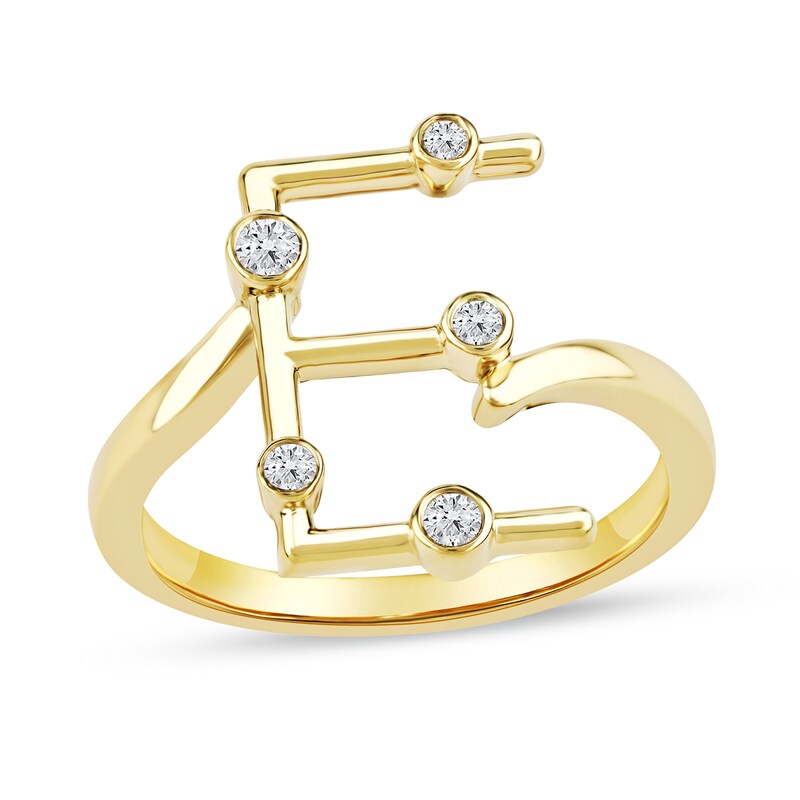 Main Image 1 of 1/8 CT. T.W. Certified Lab-Grown Diamond Bubbles Letter "E" Ring in Sterling Silver with 14K Gold Plate (F/VS2)