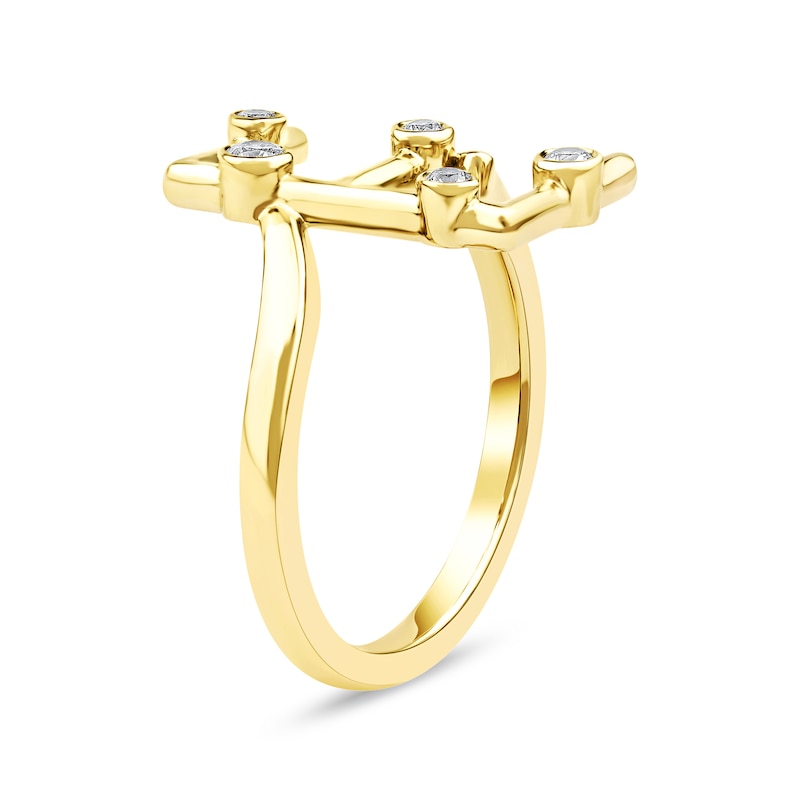 Main Image 2 of 1/8 CT. T.W. Certified Lab-Grown Diamond Bubbles Letter "E" Ring in Sterling Silver with 14K Gold Plate (F/VS2)