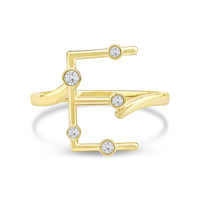 Main Image 3 of 1/8 CT. T.W. Certified Lab-Grown Diamond Bubbles Letter "E" Ring in Sterling Silver with 14K Gold Plate (F/VS2)