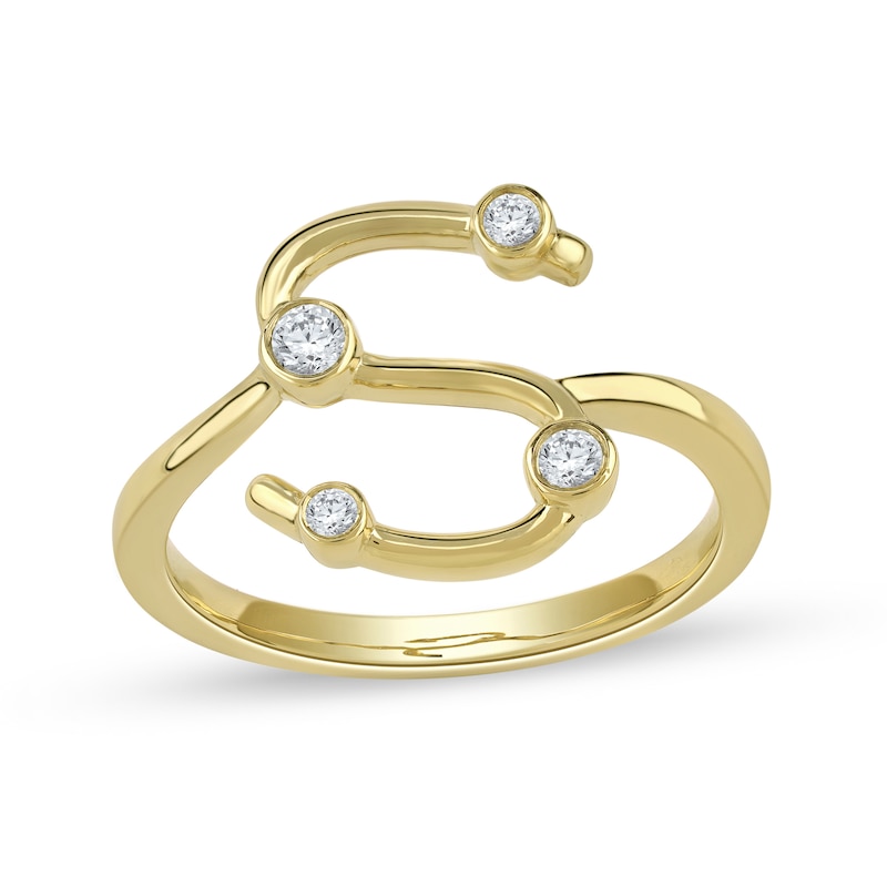 Main Image 1 of 1/8 CT. T.W. Certified Lab-Created Diamond Bubbles Letter &quot;S&quot; Ring in Sterling Silver with 14K Gold Plate (F/VS2)