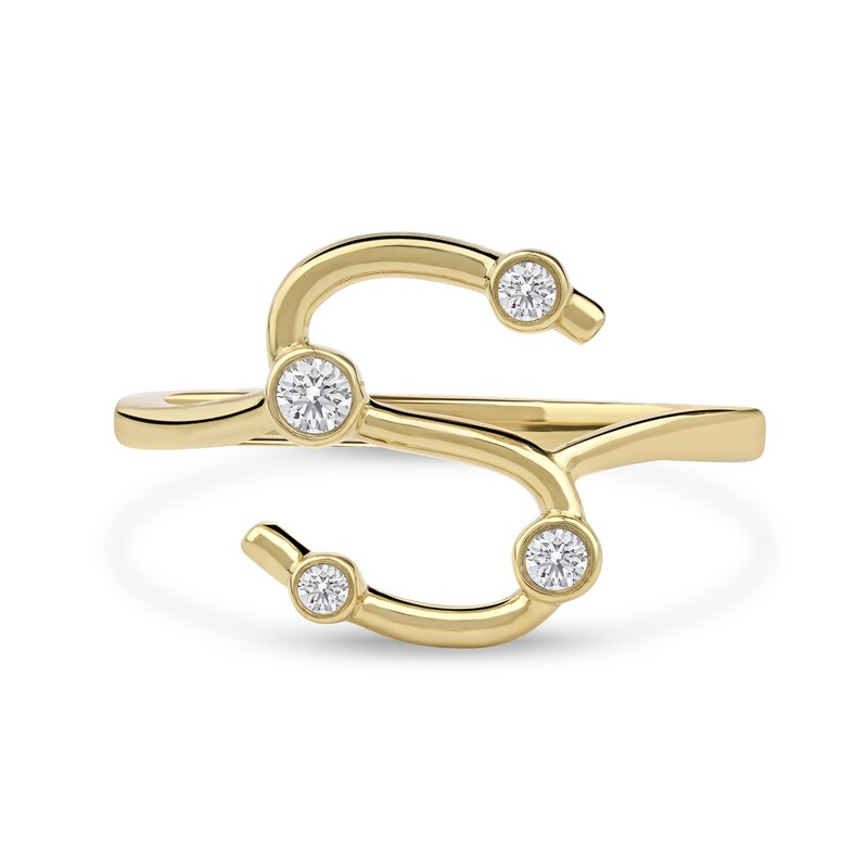 Main Image 3 of 1/8 CT. T.W. Certified Lab-Created Diamond Bubbles Letter &quot;S&quot; Ring in Sterling Silver with 14K Gold Plate (F/VS2)
