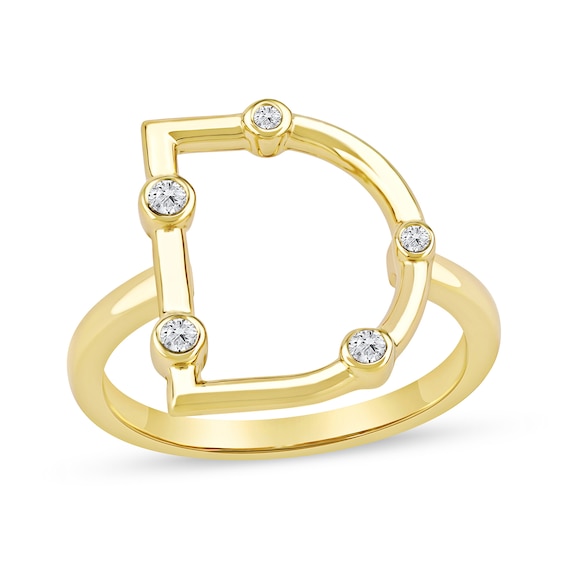 1/10 CT. T.w. Certified Lab-Grown Diamond Bubbles Letter "D" Ring in Sterling Silver with 14K Gold Plate (F/Vs2)