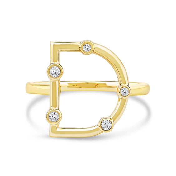 1/10 CT. T.w. Certified Lab-Grown Diamond Bubbles Letter "D" Ring in Sterling Silver with 14K Gold Plate (F/Vs2)