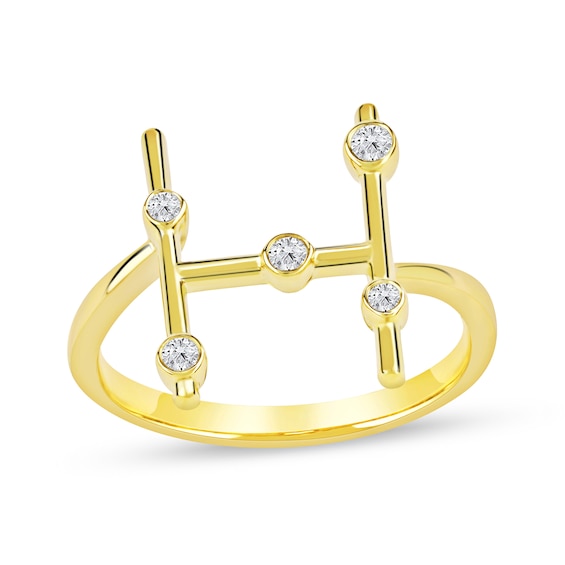 1/8 CT. T.w. Certified Lab-Grown Diamond Bubbles Letter "H" Ring in Sterling Silver with 14K Gold Plate (F/Vs2)