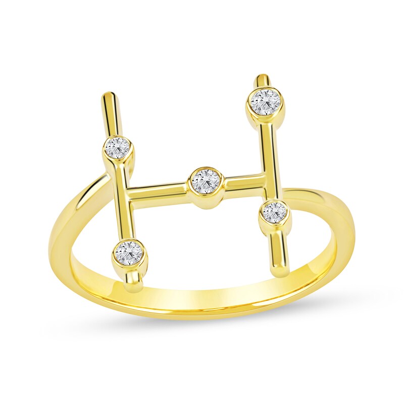 Main Image 1 of 1/8 CT. T.W. Certified Lab-Grown Diamond Bubbles Letter "H" Ring in Sterling Silver with 14K Gold Plate (F/VS2)