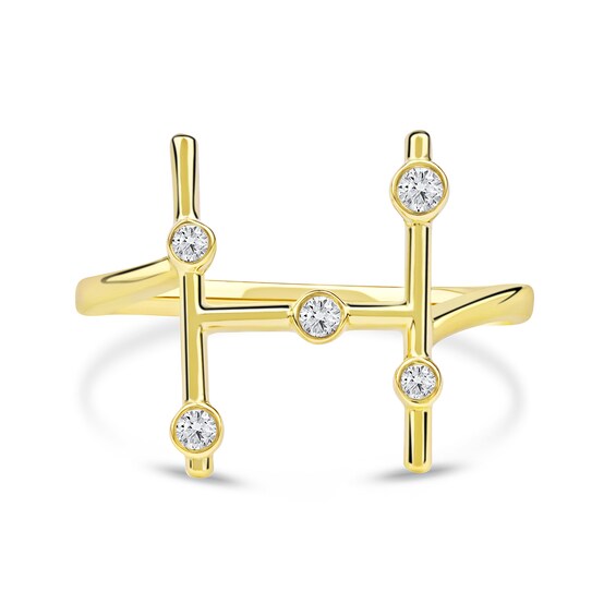 1/8 CT. T.w. Certified Lab-Grown Diamond Bubbles Letter "H" Ring in Sterling Silver with 14K Gold Plate (F/Vs2)