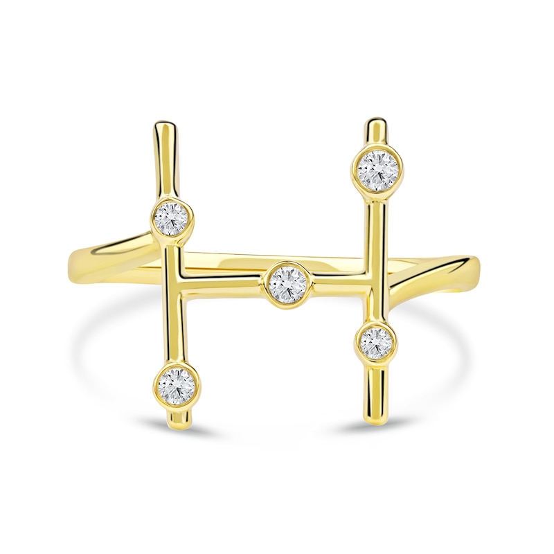 Main Image 3 of 1/8 CT. T.W. Certified Lab-Grown Diamond Bubbles Letter "H" Ring in Sterling Silver with 14K Gold Plate (F/VS2)