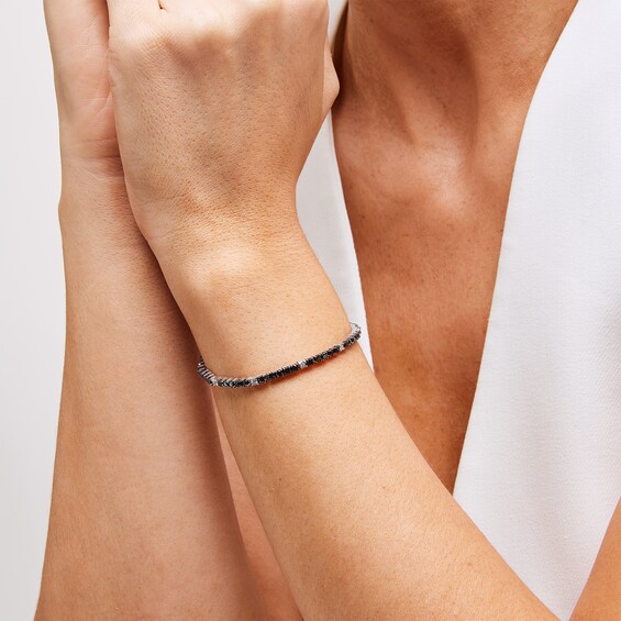 3 CT. T.w. Black and White Diamond Station Line Bracelet in Sterling Silver and Black Rhodium