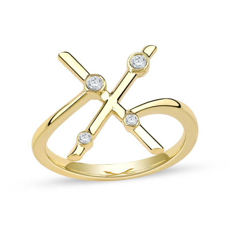 Main Image 1 of 1/10 CT. T.W. Certified Lab-Grown Diamond Bubbles Letter "X" Ring in Sterling Silver with 14K Gold Plate (F/VS2)