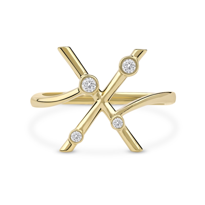 Main Image 3 of 1/10 CT. T.W. Certified Lab-Grown Diamond Bubbles Letter "X" Ring in Sterling Silver with 14K Gold Plate (F/VS2)