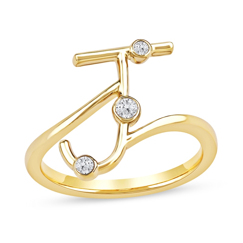 Main Image 1 of 1/10 CT. T.W. Certified Lab-Grown Diamond Bubbles Letter "J" Ring in Sterling Silver with 14K Gold Plate (F/VS2)