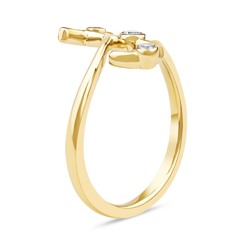 Main Image 2 of 1/10 CT. T.W. Certified Lab-Grown Diamond Bubbles Letter "J" Ring in Sterling Silver with 14K Gold Plate (F/VS2)