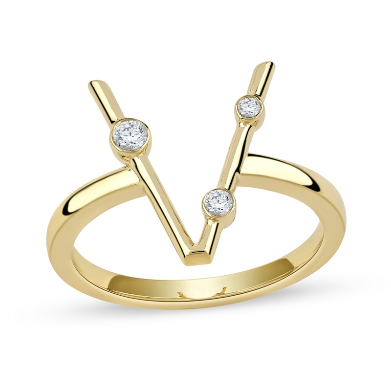 Main Image 1 of 1/10 CT. T.W. Lab-Grown Diamond Bubbles Letter "V" Ring in Sterling Silver with 14K Gold Plate (F/VS2)