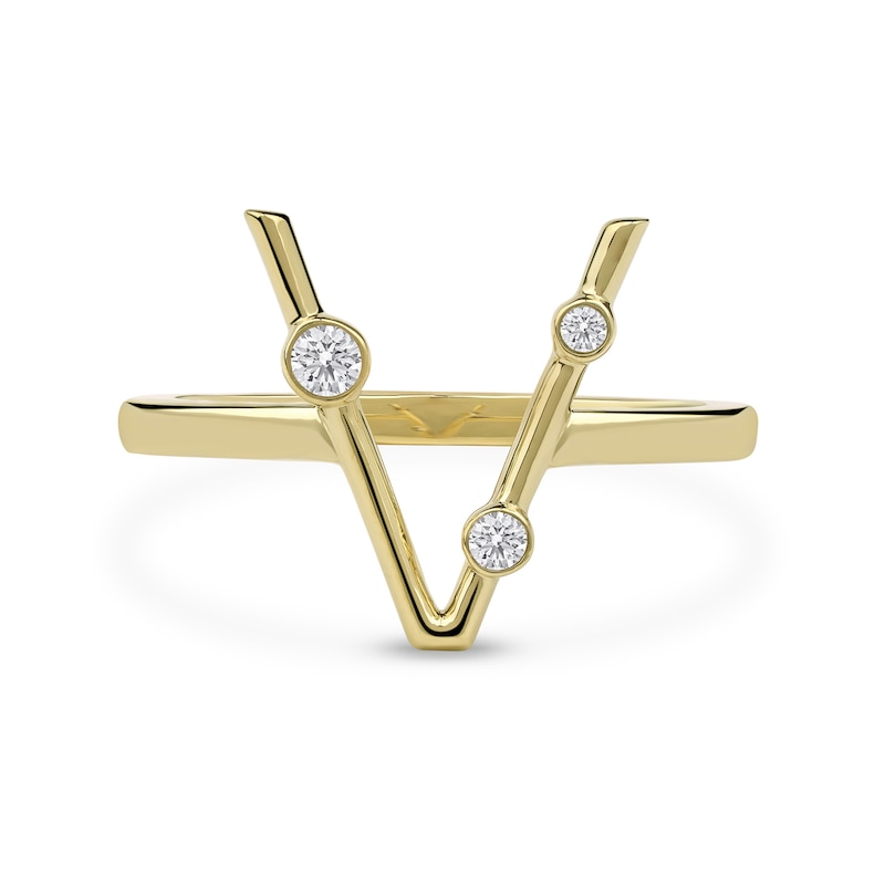 Main Image 3 of 1/10 CT. T.W. Lab-Grown Diamond Bubbles Letter "V" Ring in Sterling Silver with 14K Gold Plate (F/VS2)
