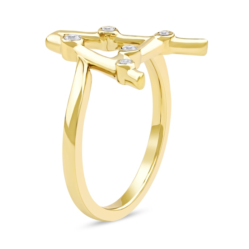Main Image 2 of 1/10 CT. T.W. Certified Lab-Grown Diamond Bubbles Letter "A" Ring in Sterling Silver with 14K Gold Plate (F/VS2)