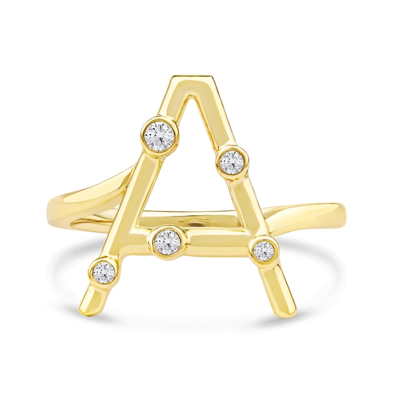 Main Image 3 of 1/10 CT. T.W. Certified Lab-Grown Diamond Bubbles Letter "A" Ring in Sterling Silver with 14K Gold Plate (F/VS2)