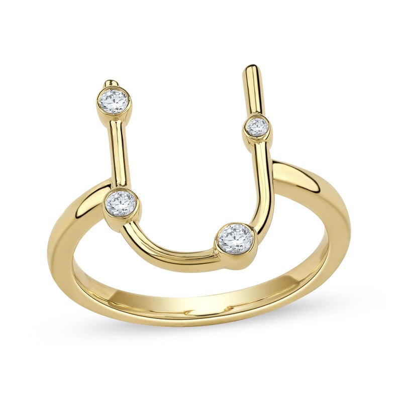 Main Image 1 of 1/8 CT. T.W. Certified Lab-Created Diamond Bubbles Letter &quot;U&quot; Ring in Sterling Silver with 14K Gold Plate (F/VS2)