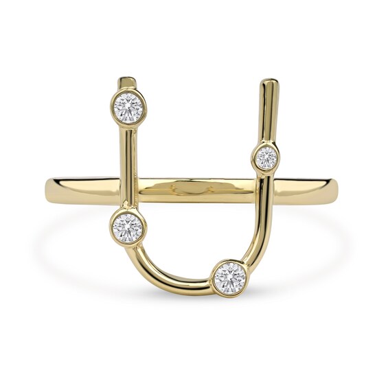 1/8 CT. T.w. Certified Lab-Grown Diamond Bubbles Letter "U" Ring in Sterling Silver with 14K Gold Plate (F/Vs2)