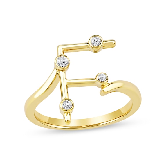 1/10 CT. T.w. Certified Lab-Grown Diamond Bubbles Letter "F" Ring in Sterling Silver with 14K Gold Plate (F/Vs2)