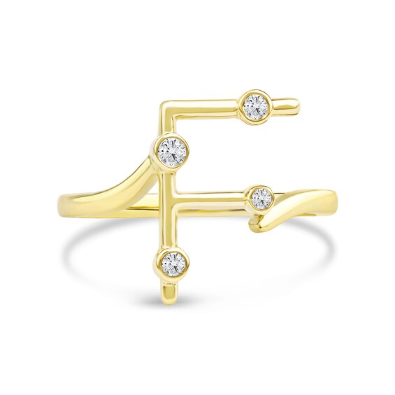 1/10 CT. T.w. Certified Lab-Grown Diamond Bubbles Letter "F" Ring in Sterling Silver with 14K Gold Plate (F/Vs2)