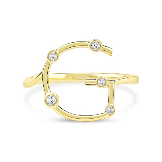 1/10 CT. T.w. Certified Lab-Grown Diamond Bubbles Letter "G" Ring in Sterling Silver with 14K Gold Plate (F/Vs2)