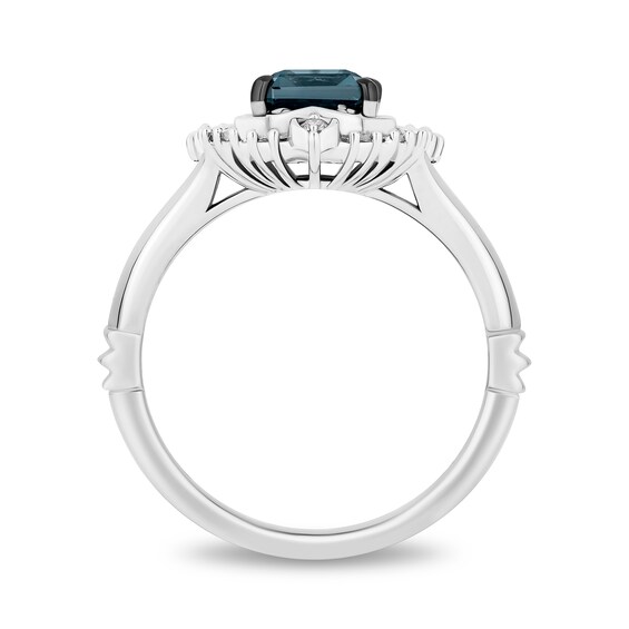 Enchanted Disney Cinderella London Blue Topaz and Diamond Sunburst Carriage Frame Split Shank Ring in Sterling Silver