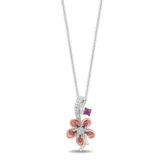 Enchanted Disney Mulan Lab-Created Opal and Rhodolite Garnet with Diamond Flower Pendant in Sterling Silver - 19â