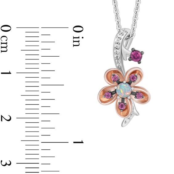 Enchanted Disney Mulan Lab-Created Opal and Rhodolite Garnet with Diamond Flower Pendant in Sterling Silver - 19â