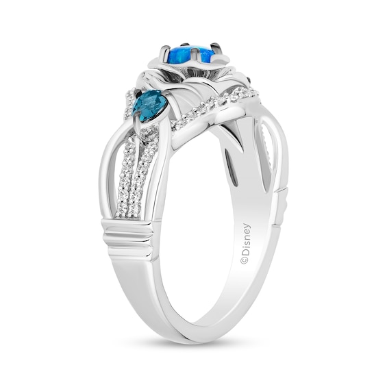 Enchanted Disney Cinderella Blue Lab-Created Opal and London Blue Topaz with Diamond Flower Ring in Sterling Silver