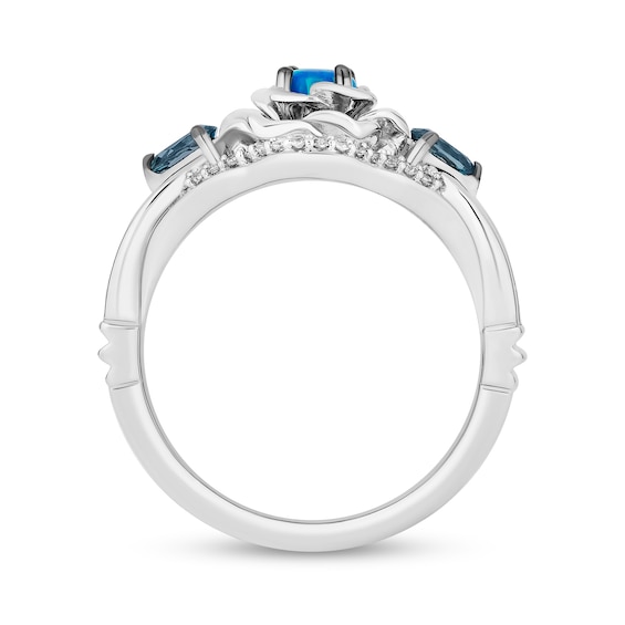 Enchanted Disney Cinderella Blue Lab-Created Opal and London Blue Topaz with Diamond Flower Ring in Sterling Silver