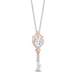 Enchanted Disney Majestic Princess Heart-Shaped White Topaz and Diamond Key Pendant in Sterling Silver and 10K Rose Gold