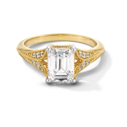2-1/6 CT. T.W. Emerald-Cut Certified Lab-Grown Diamond Split Shank Vintage-Style Engagement Ring in 14K Gold (F/VS2)