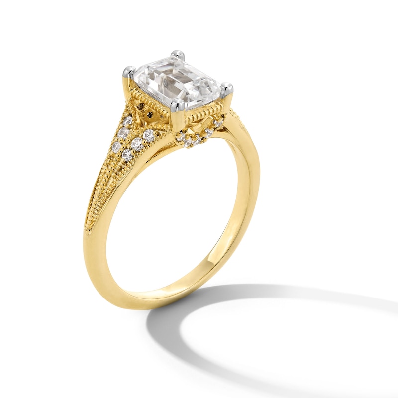 Main Image 3 of 2-1/6 CT. T.W. Emerald-Cut Certified Lab-Grown Diamond Split Shank Vintage-Style Engagement Ring in 14K Gold (F/VS2)