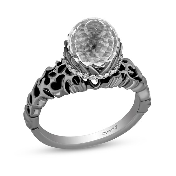 Enchanted Disney Villains Ursula White Quartz and Diamond Coral Shank Ring in Sterling Silver with Black Rhodium
