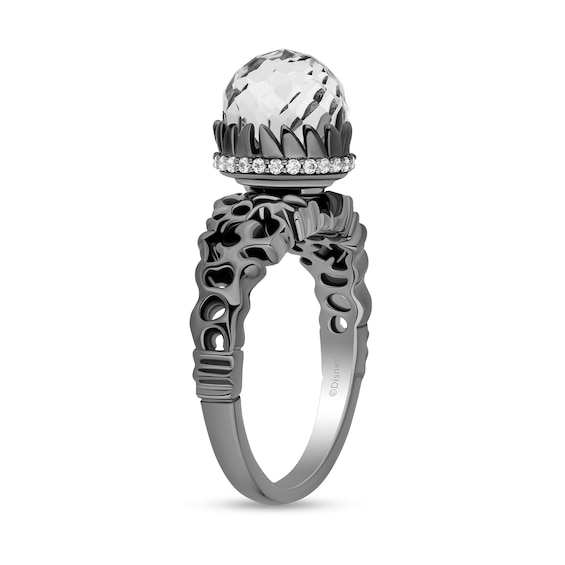 Enchanted Disney Villains Ursula White Quartz and Diamond Coral Shank Ring in Sterling Silver with Black Rhodium