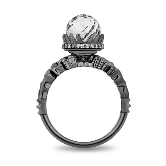 Enchanted Disney Villains Ursula White Quartz and Diamond Coral Shank Ring in Sterling Silver with Black Rhodium